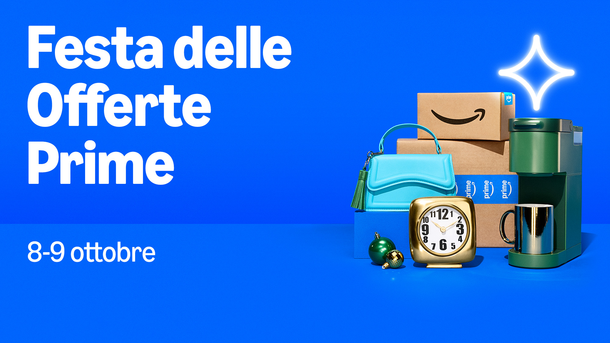 La Festa delle Offerte Prime torna l’8 e il 9 ottobre con centinaia di migliaia di offerte dedicate ai clienti Prime, per risparmiare in anticipo sullo shopping natalizio